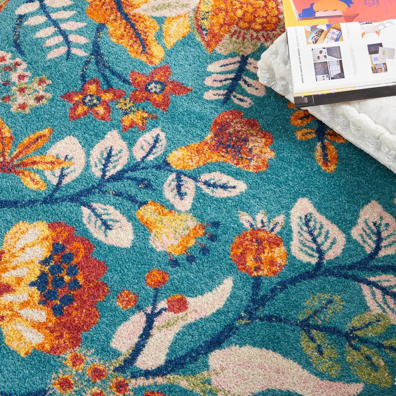 Bungalow Rose Performance Turquoise Blue/Orange/Red Rug & Reviews Wayfair